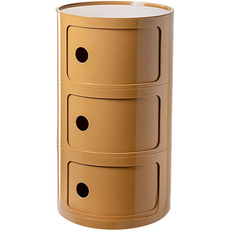 Modern Stackable Round Nightstand with Storage – 3-Tier Side Table Cabinet with Drawers, Yellow