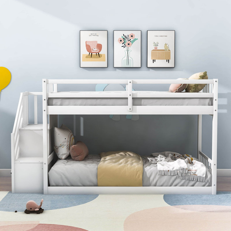 Elsko Kids Twin Over Twin Bunk Bed, White