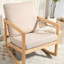 Chaise rembourrée en kaki naturel avec bois d'hévéa et coussins modernes