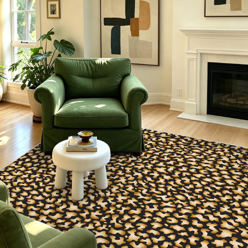Tapis d'intérieur lavable à la machine, motif abstrait à pois lumineux dorés, Rectangle 39 po x 63 po