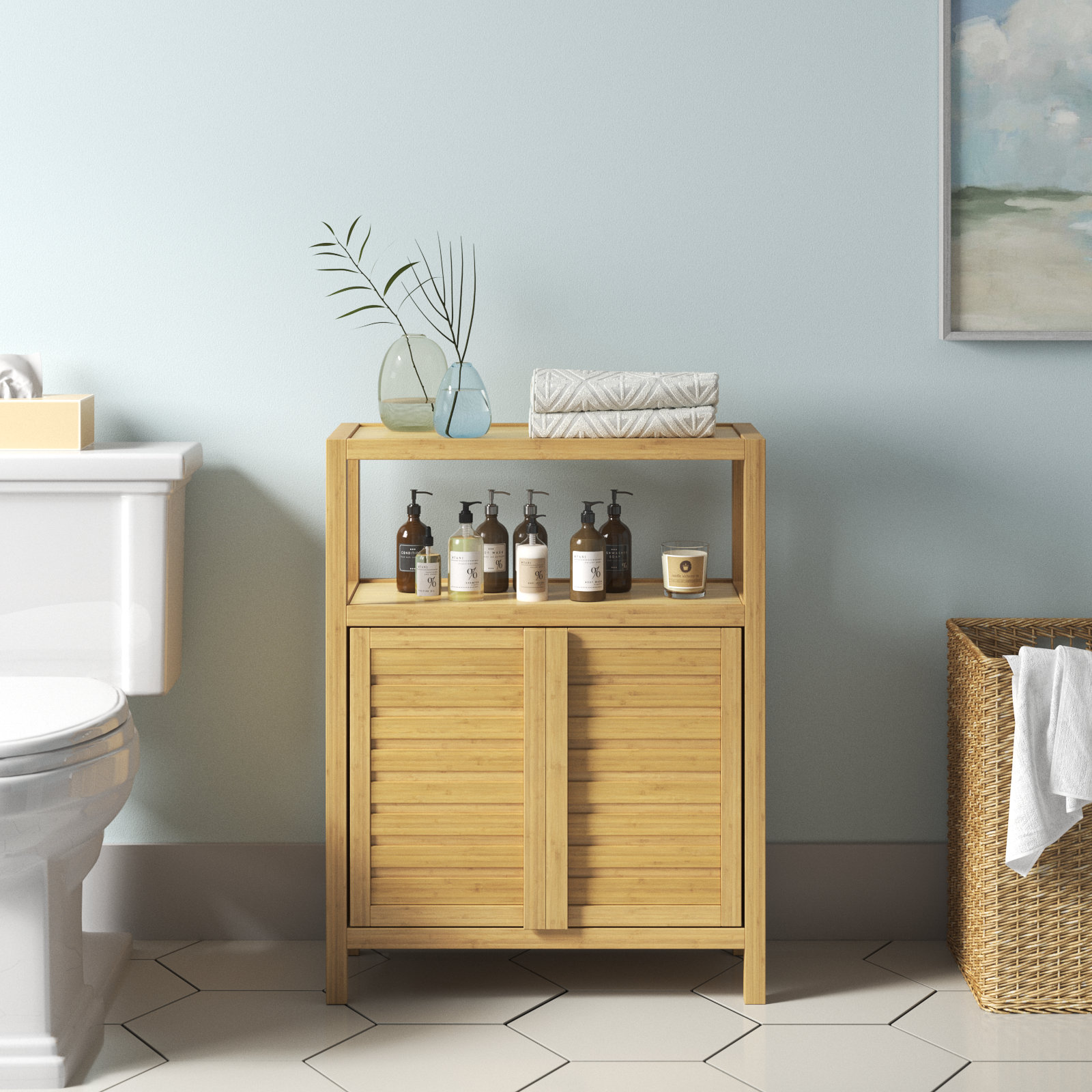 Beachcrest Home Mitch Solid Wood Freestanding Bathroom