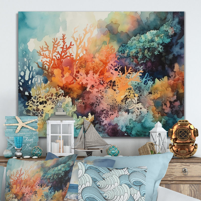 «Vibrant Coral Reef I On», impression sur métal, H 34 po x l 44 po