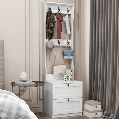 18.9"W Hall Tree With Drawer & Hooks, Freestanding Clothes Hanger For Bedroom by Bungalow Rose
