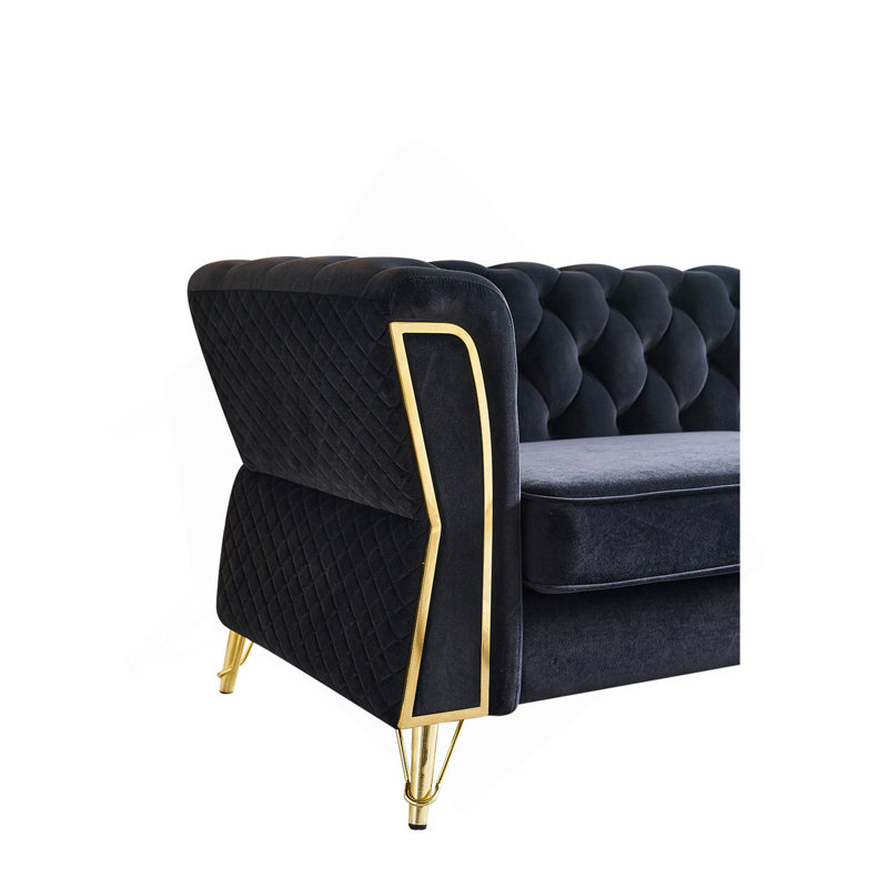 Canapé moderne en velours capitonné de 87,4 pouces de couleur noire pour le salon, Noir