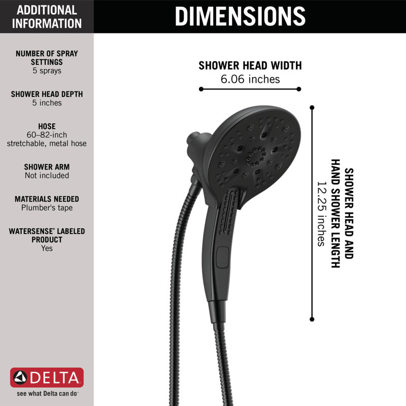Multi Function Dual Shower Head with H2OKinetic Technology, Matte Black