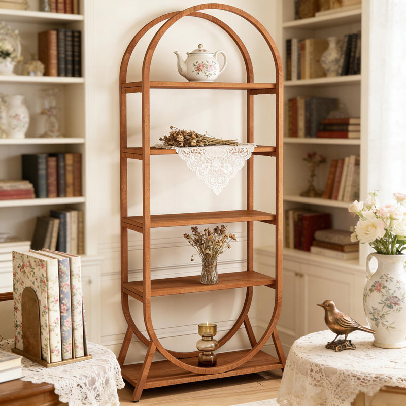 Versatile Display Rack,5-Tier Bookshelf,Compact Arched Bookcase