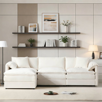 Canapé modulaire en chenille de 103 pouces avec sièges profonds et larges, ensemble de canapé en L en forme de L, canapé 4 places avec repose-pieds mobile, mobilier de salon surdimensionné