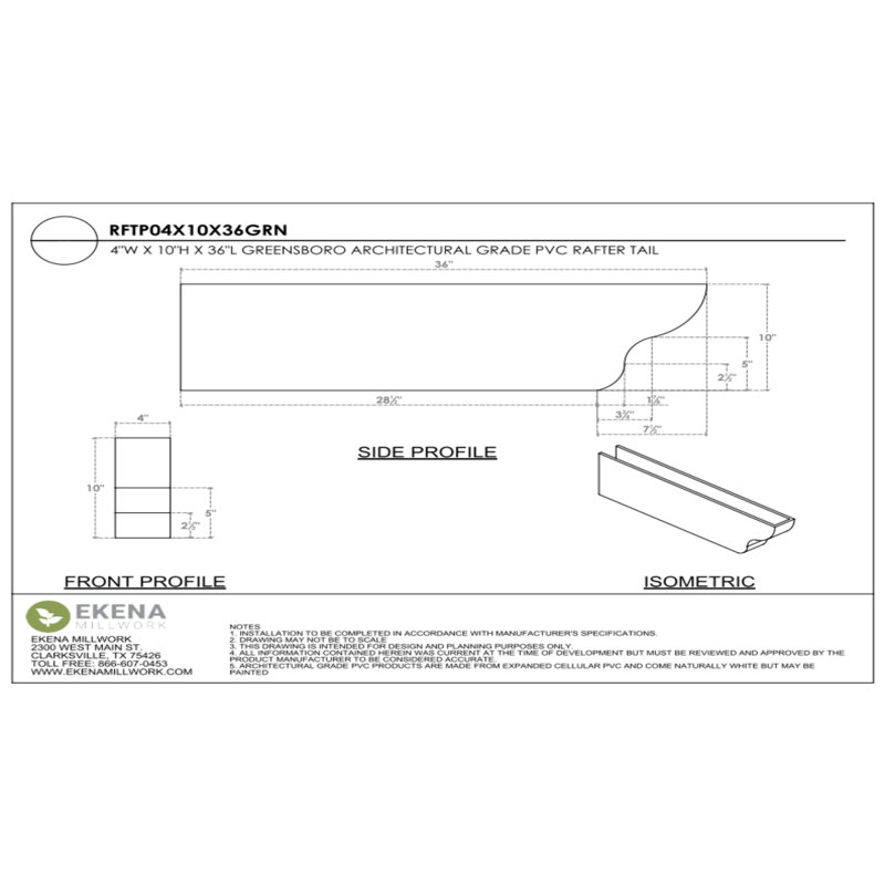 Queue de chevron standard en PVC de qualité architecturale Greensboro, H 10 po x L 4 po x P 36 po