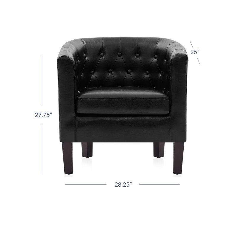 Zeniyah 28.25 Wide Faux Leather Barrel Chair, Black Faux Leather