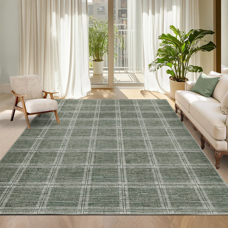 Rectangle Geometric Washable Area Rug, Green, Rectangle 160 x 230 cm