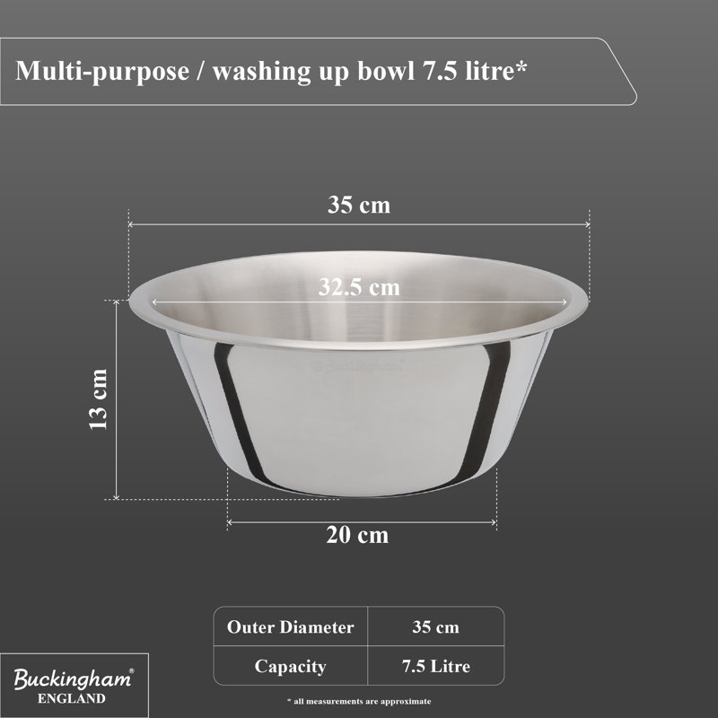 Buckingham Multi-Purpose Washing Up Bowl Stainless Steel, 35.50 cm
