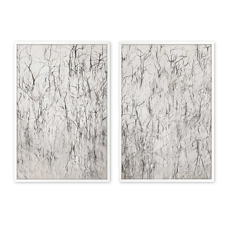 Ensemble de 2 estampes d'hiver en dentelle noire, 16 po x 12 po, Blanc opaque, 17" H x 26" W