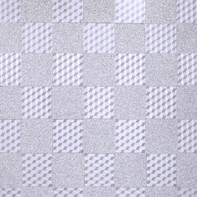 Geometric Glitter Silver Tiles Peel And Stick Self Adhesive Removable Wallpaper, Roll 18 Ft X 18 In