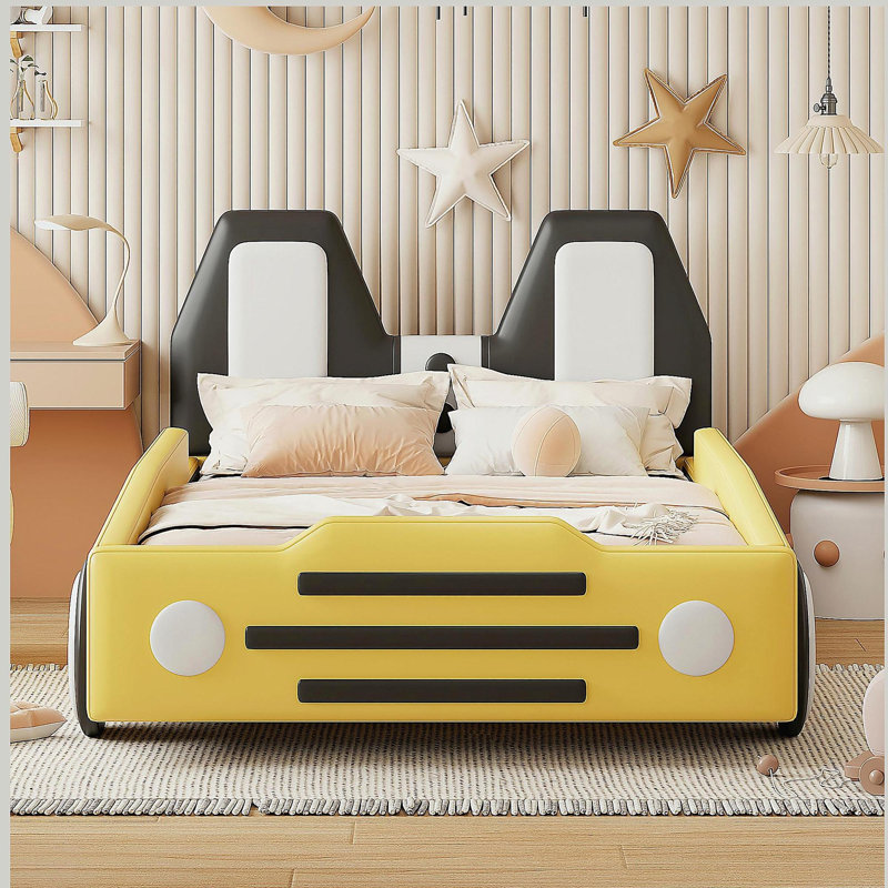 Double-size Racing Shape Bed with Wheels, Yellow