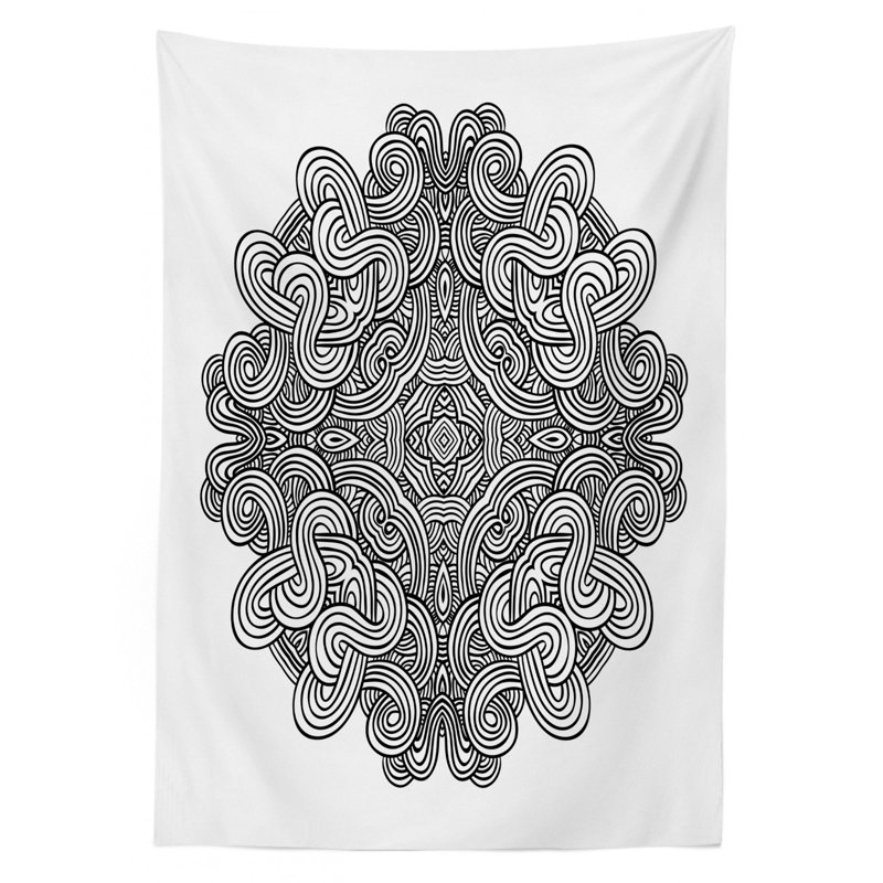 Ambesonne Celtic Tablecloth, Circular Macro Celtic Knot With Twisted Spirals And Lines Classic Cultural, Rectangular Table Cover For Dining Room Kitchen Decor, 52" X 70", Black White