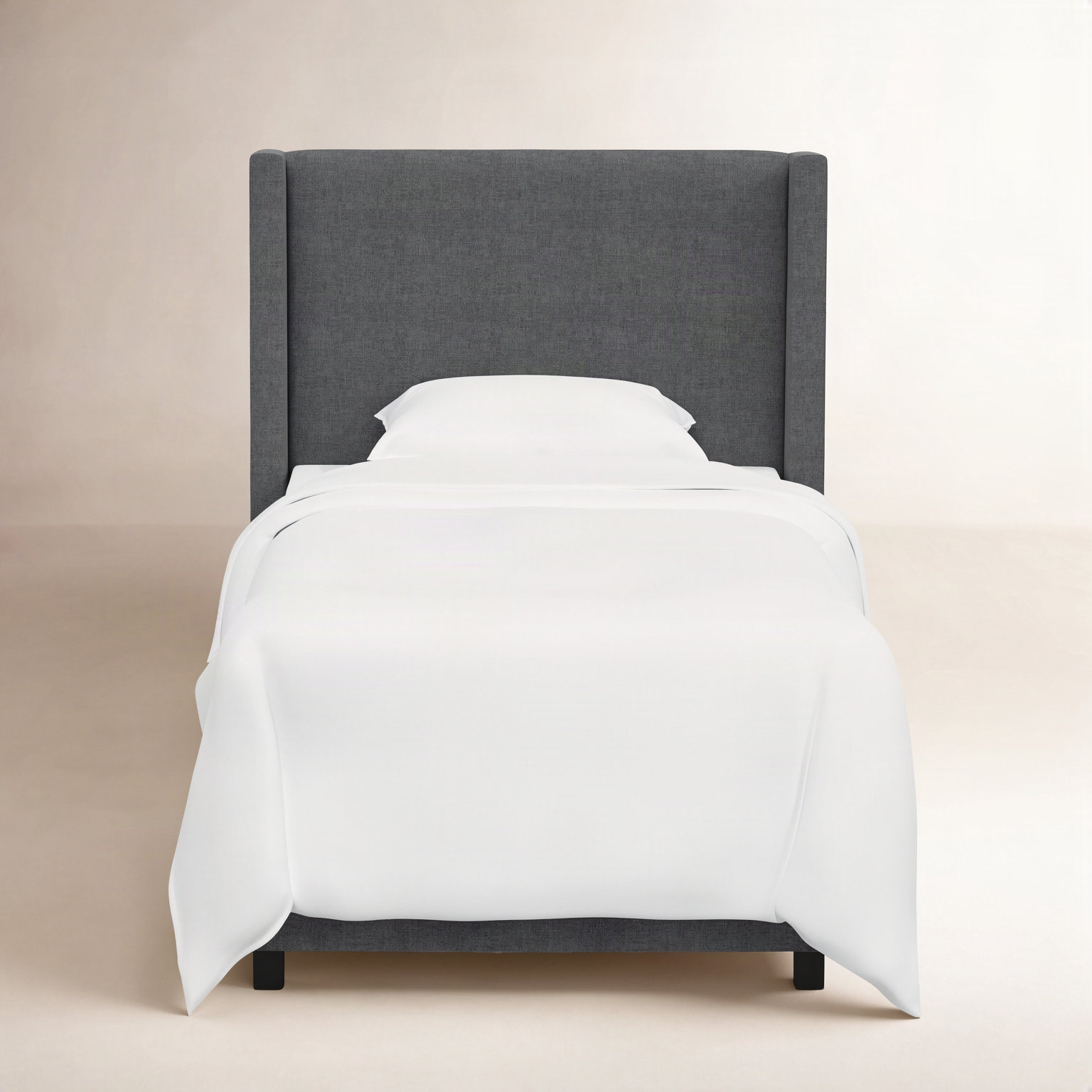 Hanson Upholstered Wingback Bed, Twin, Zuma Charcoal Textured Linen
