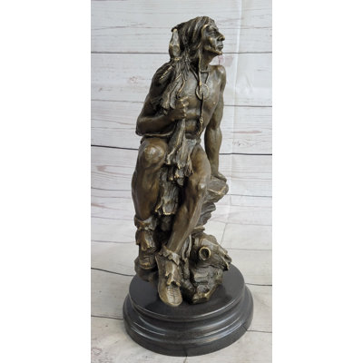 Manheim Signed Original Western Art By Nick Native American Warrior Bronze Sculpture