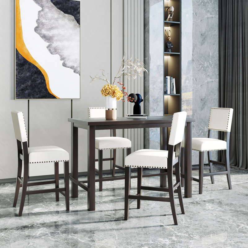 5-Piece Counter Height Dining Set, Dining Table Set Dining Room Set, Classic Elegant Table And 4 Chairs