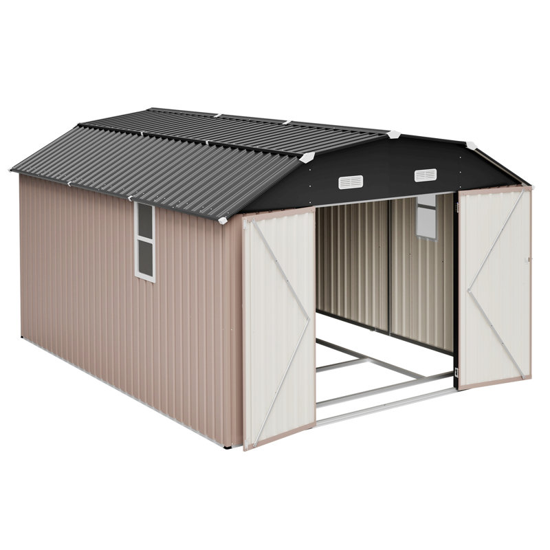 Remise de rangement extérieure, remise à outils en acier avec ensemble de cadre de plancher, Brun