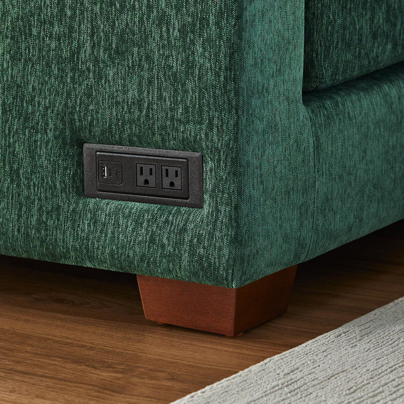 Canapé modulaire rembourré 4 pièces avec 2 ports USB et 1 repose-pieds portatif Chayten, Polyester vert