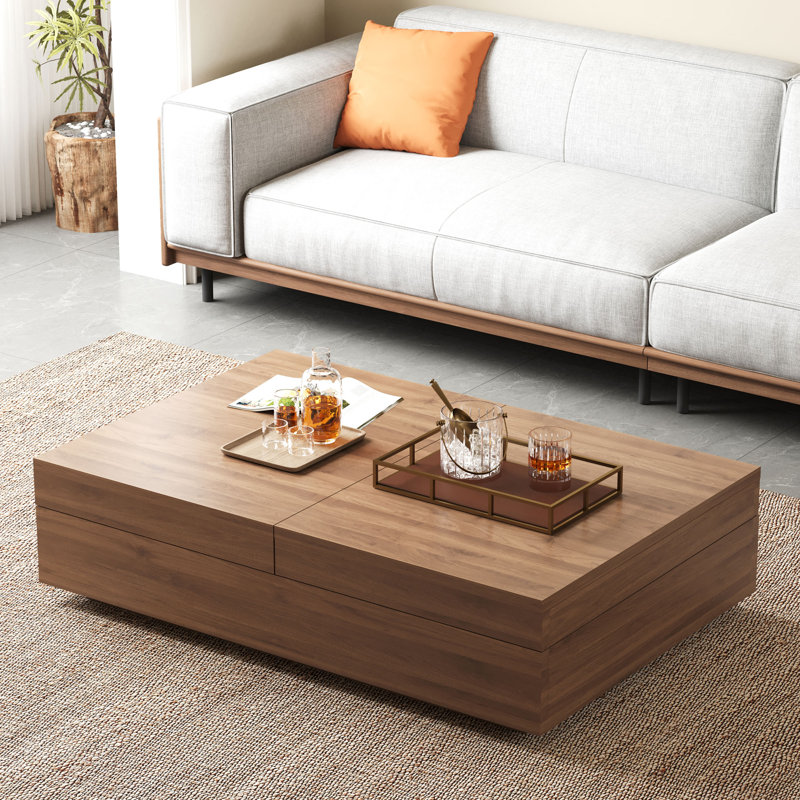 Table basse extensible de 47,2 po à 81,8 po avec casiers de rangement cachés, centre de table coulissant moderne en bois