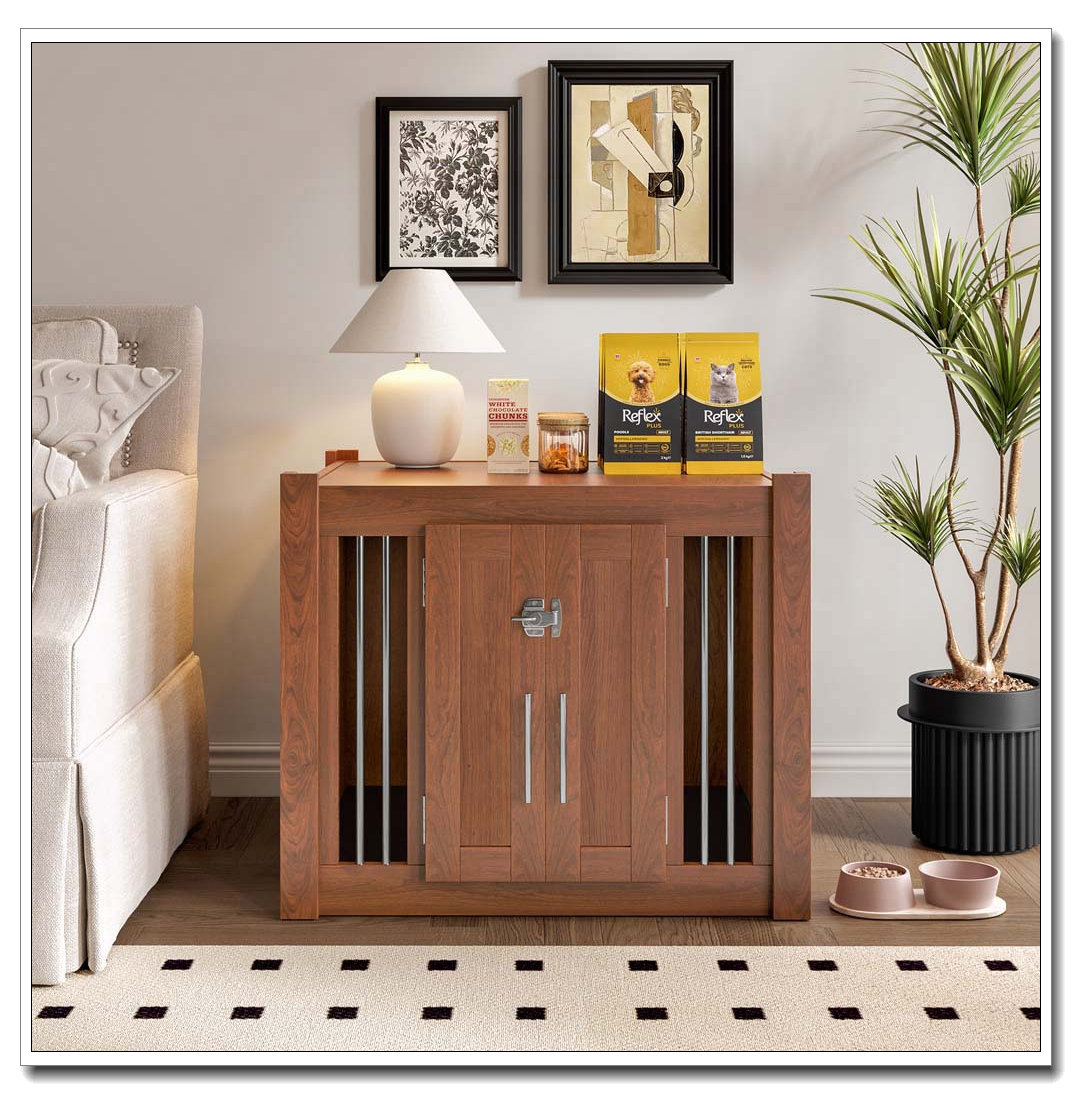 Tucker Murphy Pet™ Furniture Style Dog Crate with Padded Seat, Sliding Barn Door, Luxury Wooden ... - Padded Dog Crate For Pet Relaxation Techniques