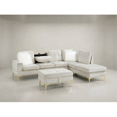 Upholstered L-Shaped Sectional Sofa With Hidden Table