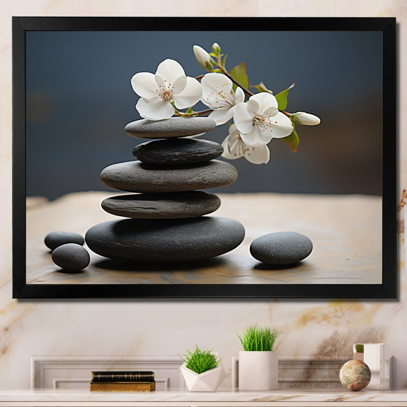 Art mural Zen zen, H 12 po x l 20 po x P 1 po, Cadre simple noir