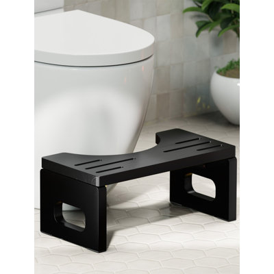 BLUEWEST Foldable Toilet Stool, Acacia Wood Poop Stool for Potty Training - Full Black