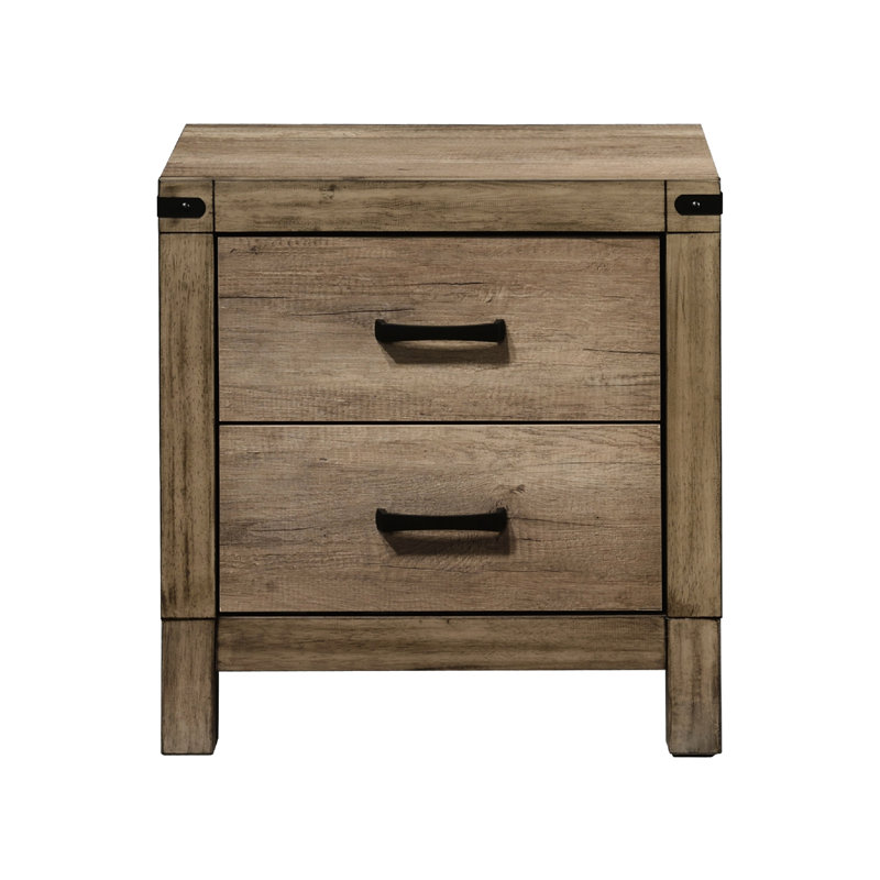 Table de chevet 2 tiroirs pour chambre à coucher - Bois massif brun rustique avec style