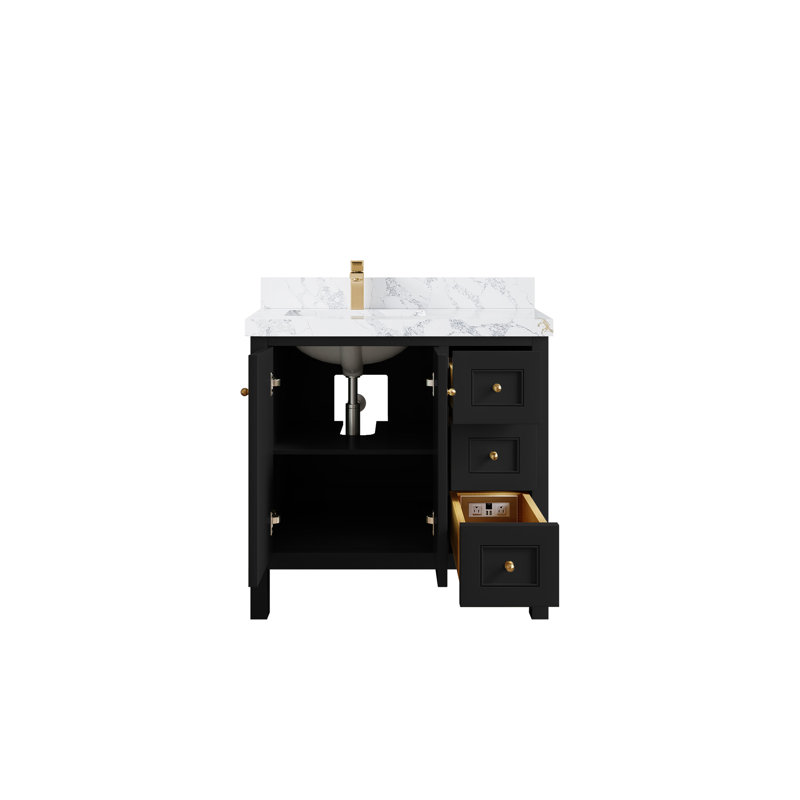 Nashville X P 22 po De salle de bain Quartz, Noir, Or brossé, Calacatta Poanazzo