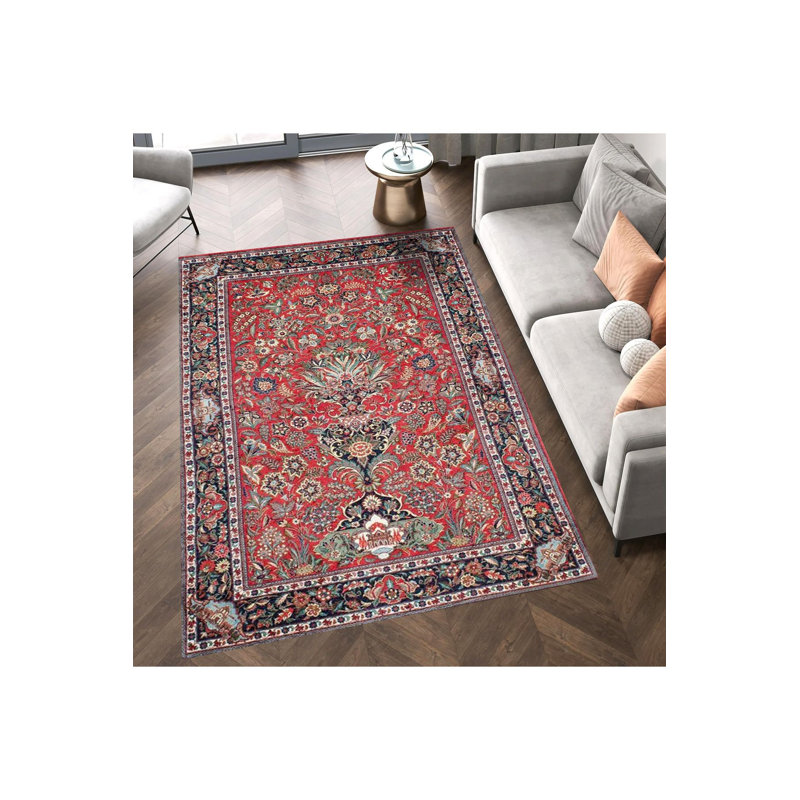 Tapis décoratif multicolore à motif tissé rouge, Rectangle 3 pi 3 po x 4 pi 11 po