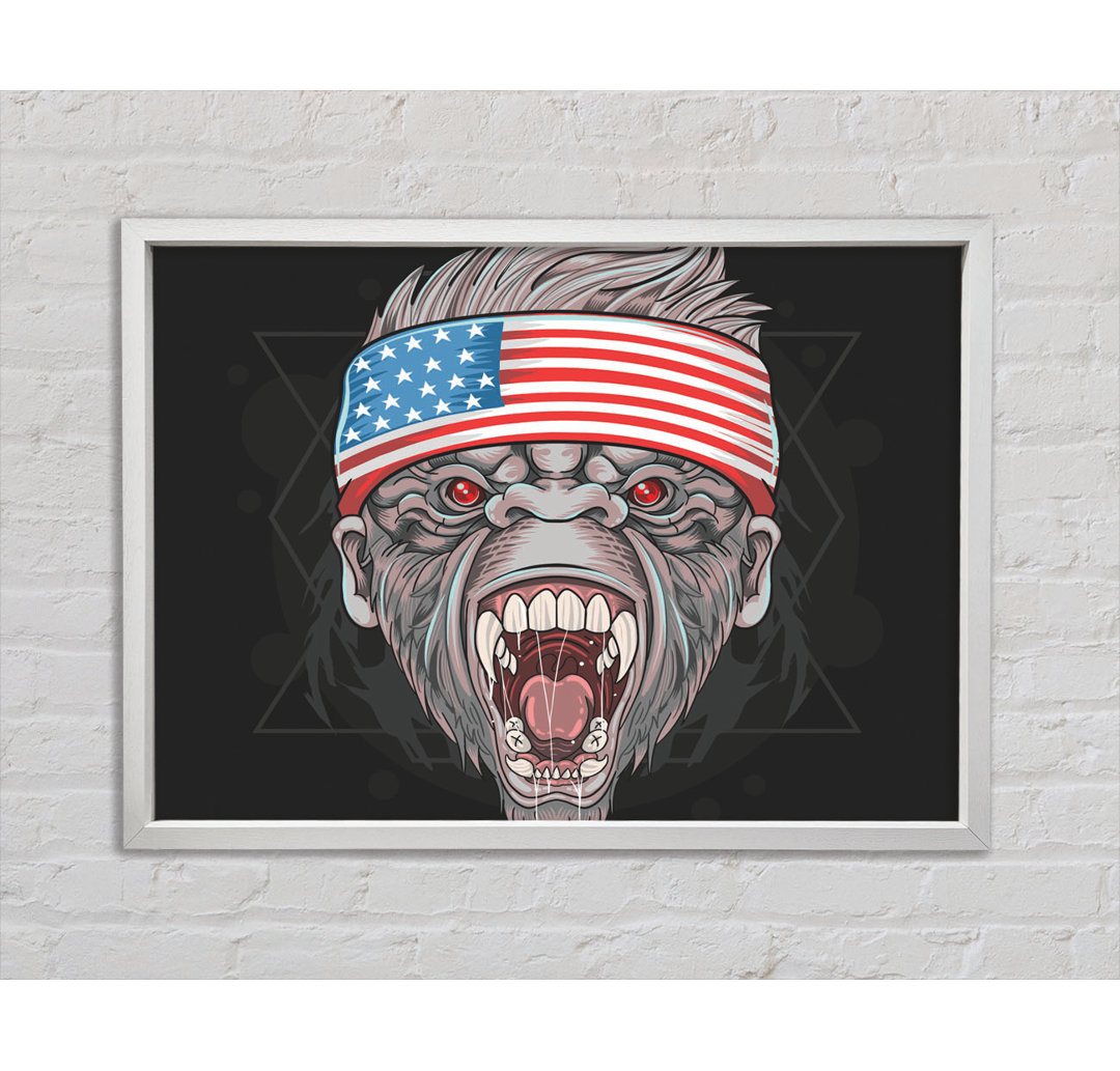 Wütender Gorilla Amerikanische Flagge - Einzelner Bilderrahmen Kunstdrucke auf Leinwand