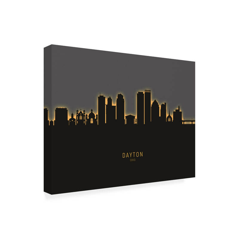 Art sur toile «Michael Dayton Ohio Skyline Glow II» par Michael Tompsett, H 14 po x l 19 po x P 2 po