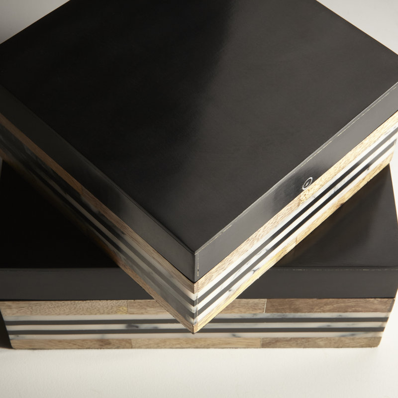 Avondale Contemporary Black Resin-Wood Large Container 7.25"W