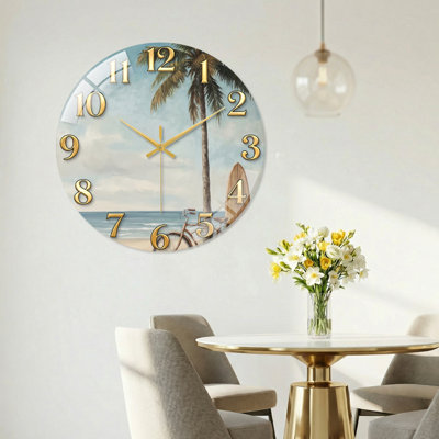 «Beach Scene», horloge murale en verre