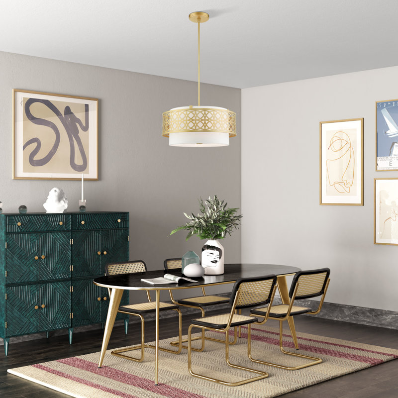 Lustre tambour 4 lumières Eraman, Or doux, H 48 po x l 20,25 po x P 20,25 po