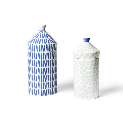 Iris Blue Drop Pip Mix Round Canisters Set Of 2