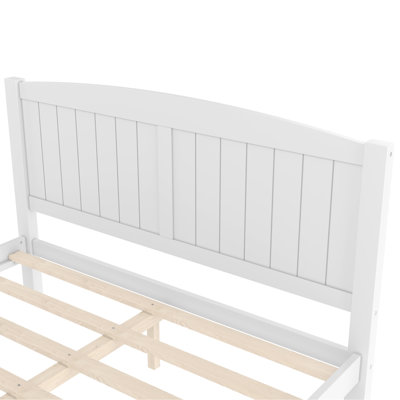 Grand lit plateforme, lit plateforme en bois massif avec lattes de soutien et structure solide, aucun sommier nécessaire, blanc