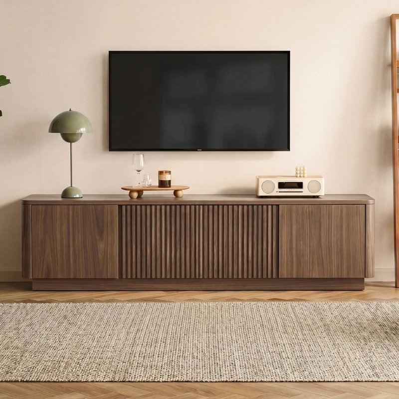 Carwell 79'' Mid-Century Modern Solid Wood Fluted TV Stand 