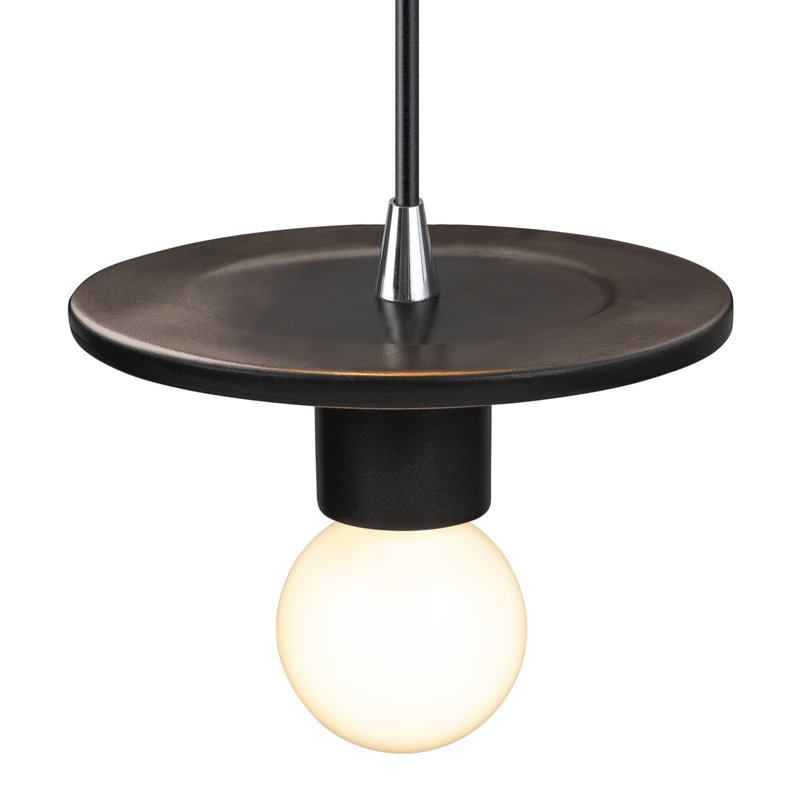 Luminaire suspendu à 1 lumière Leni, Noir mat carbone, Chrome poli