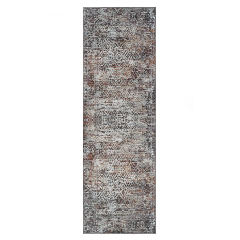 Tapis à motif de losanges délavé, Tapis de couloir 2 pi 7 po x 8 pi