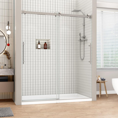 60" W X 76" H Double Sliding Frameless Shower Door with 5/16"(8mm) Clear Tempered Glass