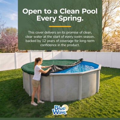 Blue Wave Arctic Armor 28-ft Round Above Ground Pool Winter Cover, Heavy Duty Solid Cover with 10x12 Scrim Polyethylene, 4-ft Overlap, Aluminum Grommets, Cable and Winch, 12-Year Limited Warranty