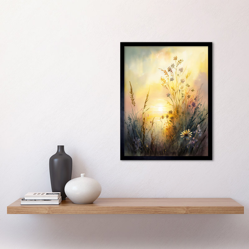 Lindol Wildflower By Lakeside On A Misty Morning Sunrise - Single Picture Frame Print