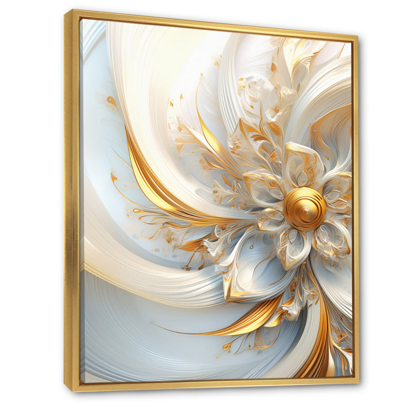 «Whirling tandis que glam Fractals» en or et blanc I - art mural de fractales, H 20 po x l 12 po x P 1 po