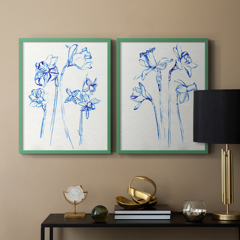 Inky Daffodils I - reproduction encadrée de qualité supérieure - prête à être accrochée - aucun clou requis - aucun clou requis