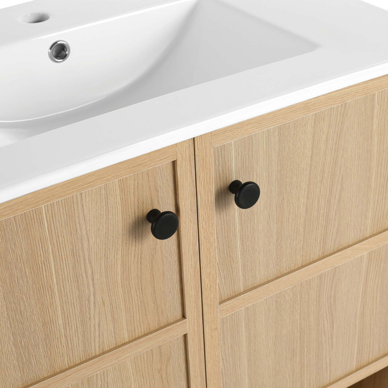 Lavabo de salle de bain autoportant en céramique, 2 portes à fermeture douce