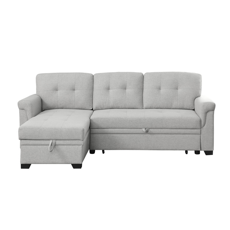 Lucca 84" Light Gray Linen Reversible Sleeper Sectional Sofa With Storage Chaise, Right Hand Facing, Light Gray Linen