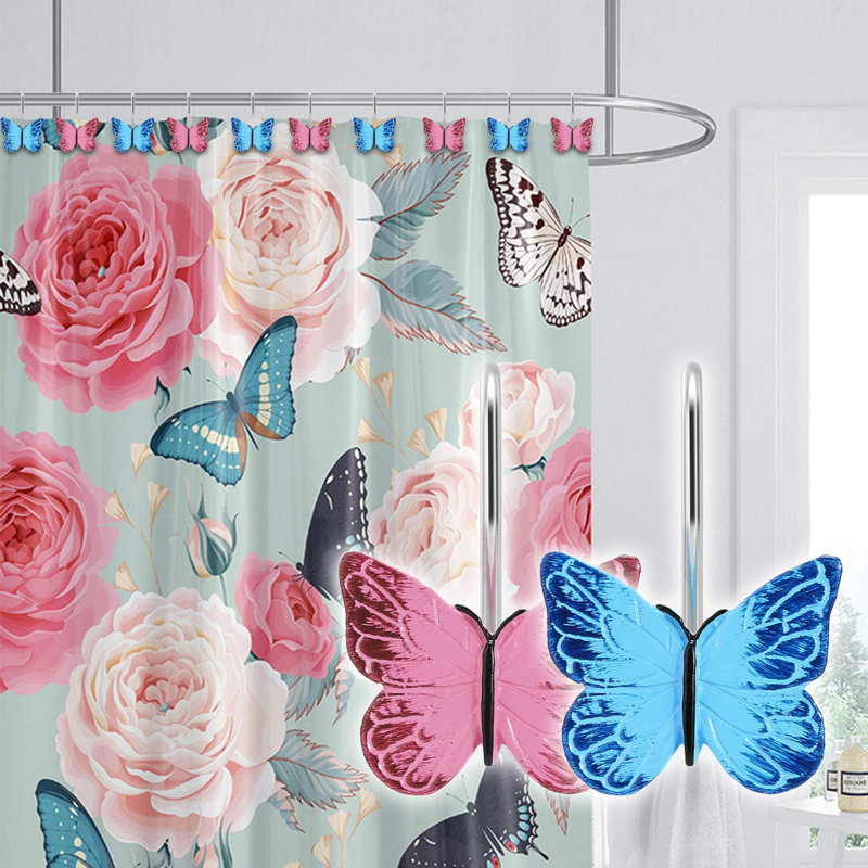 Blue and Red Butterfly Resin Shower Curtain Hooks